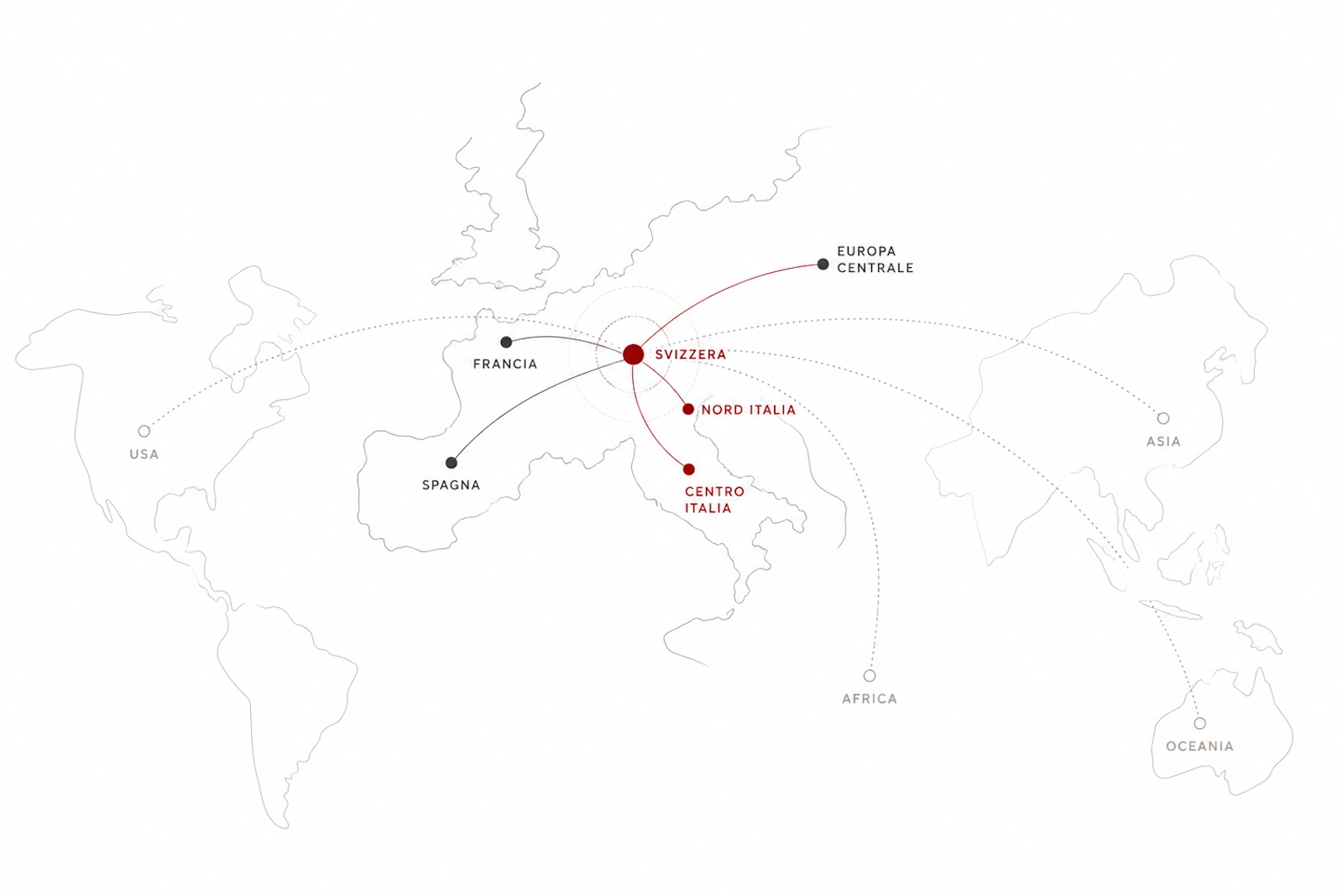 Map of FoodTripGo operating areas across Switzerland, Italy, France, Spain, Central Europe and its international network
